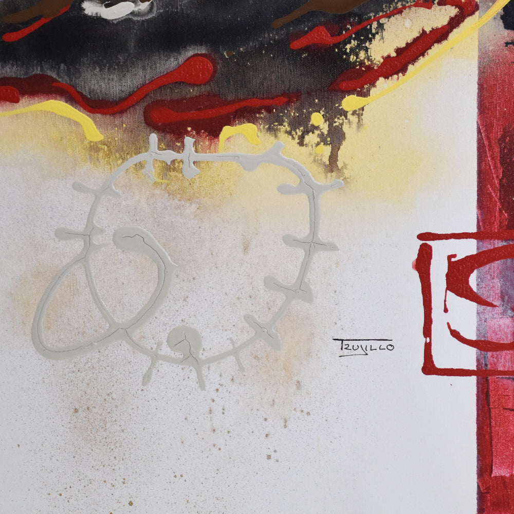 Detalle inferior izquierdo que incluye la firma del artista.