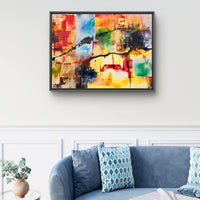"Explosión de color en lienzo 80x60 cm — pintura acrílica abstracta original de Trujillo con empastes y veladuras en tonos vibrantes"