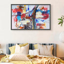 Obra para decoración de espacios, imagen montada con marco de caja americana en dormitorio.