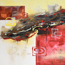 Foto de la pieza completa donde se aprecian colores rojos, negros y marrones.