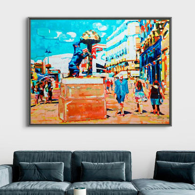 Puerta del Sol: Arte Vibrante en Lienzo Mixto 130x97cm