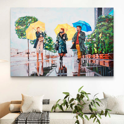 Bajo la Lluvia, Pintura Acrílica: Caminantes 150x100cm